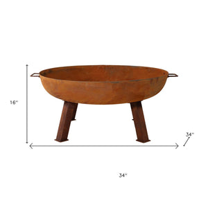 HomeRoots 34" Rustic Steel Wood-Burning Fire Pit - Perfect for Cozy Gatherings, Durable Design & Warmth! 666305