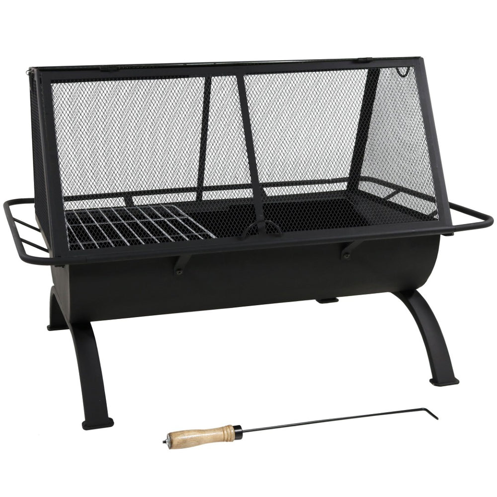 HomeRoots 36" Black Steel Wood Burning Fire Pit - Modern Rectangular Design with Cover for Cozy Outdoor Gatherings 666306