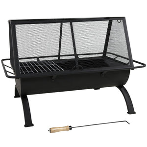 HomeRoots 36" Black Steel Wood Burning Fire Pit - Modern Rectangular Design with Cover for Cozy Outdoor Gatherings 666306