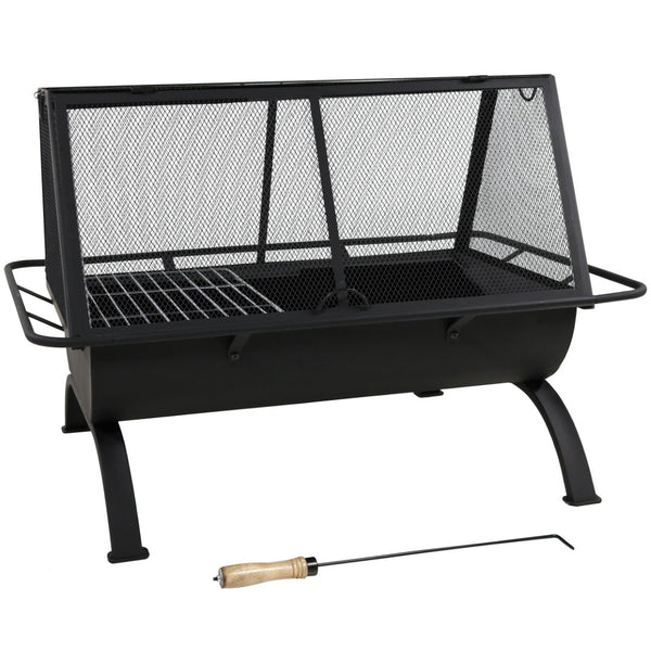 HomeRoots 36" Black Steel Wood Burning Fire Pit - Modern Rectangular Design with Cover for Cozy Outdoor Gatherings 666306