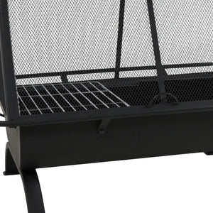 HomeRoots 36" Black Steel Wood Burning Fire Pit - Modern Rectangular Design with Cover for Cozy Outdoor Gatherings 666306