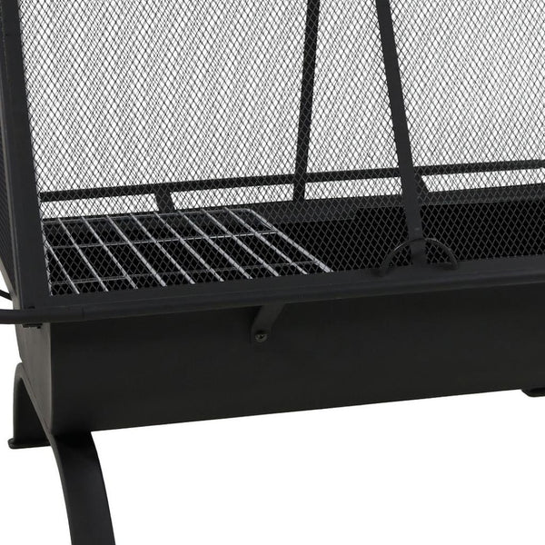 HomeRoots 36" Black Steel Wood Burning Fire Pit - Modern Rectangular Design with Cover for Cozy Outdoor Gatherings 666306