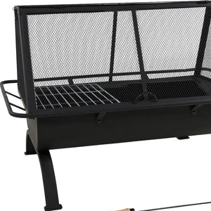 HomeRoots 36" Black Steel Wood Burning Fire Pit - Modern Rectangular Design with Cover for Cozy Outdoor Gatherings 666306