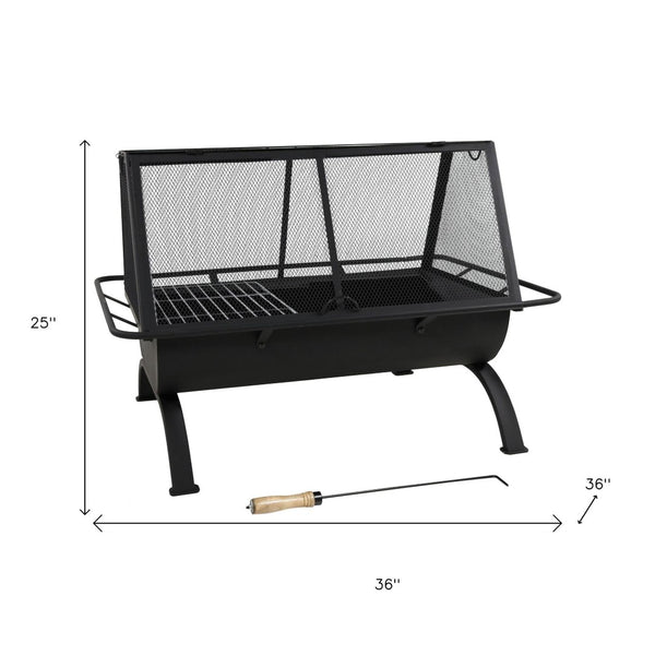 HomeRoots 36" Black Steel Wood Burning Fire Pit - Modern Rectangular Design with Cover for Cozy Outdoor Gatherings 666306