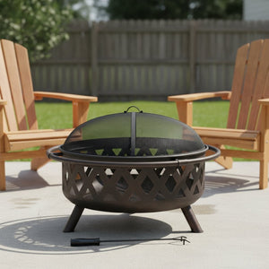 HomeRoots 36" Black Steel Wood Burning Fire Pit - Durable, Safe & Stylish for Cozy Outdoor Gatherings 666307
