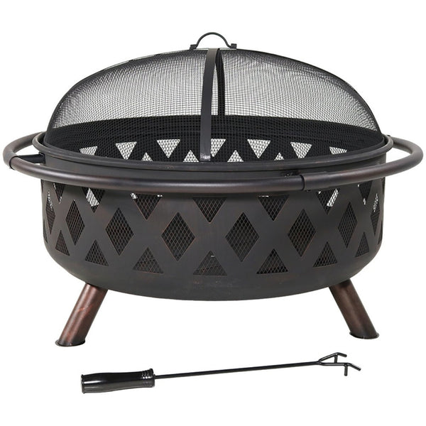 HomeRoots 36" Black Steel Wood Burning Fire Pit - Durable, Safe & Stylish for Cozy Outdoor Gatherings 666307