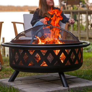 HomeRoots 36" Black Steel Wood Burning Fire Pit - Durable, Safe & Stylish for Cozy Outdoor Gatherings 666307