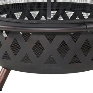 HomeRoots 36" Black Steel Wood Burning Fire Pit - Durable, Safe & Stylish for Cozy Outdoor Gatherings 666307