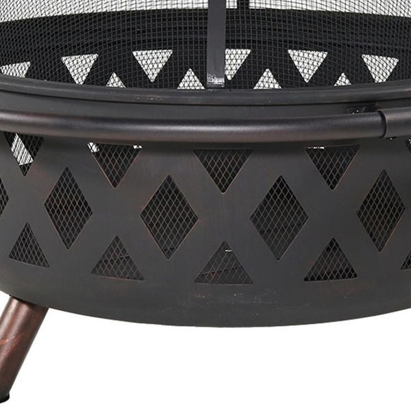 HomeRoots 36" Black Steel Wood Burning Fire Pit - Durable, Safe & Stylish for Cozy Outdoor Gatherings 666307