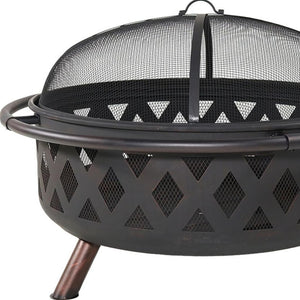 HomeRoots 36" Black Steel Wood Burning Fire Pit - Durable, Safe & Stylish for Cozy Outdoor Gatherings 666307