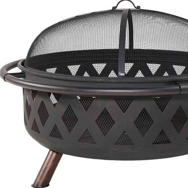 HomeRoots 36" Black Steel Wood Burning Fire Pit - Durable, Safe & Stylish for Cozy Outdoor Gatherings 666307