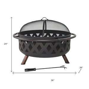 HomeRoots 36" Black Steel Wood Burning Fire Pit - Durable, Safe & Stylish for Cozy Outdoor Gatherings 666307