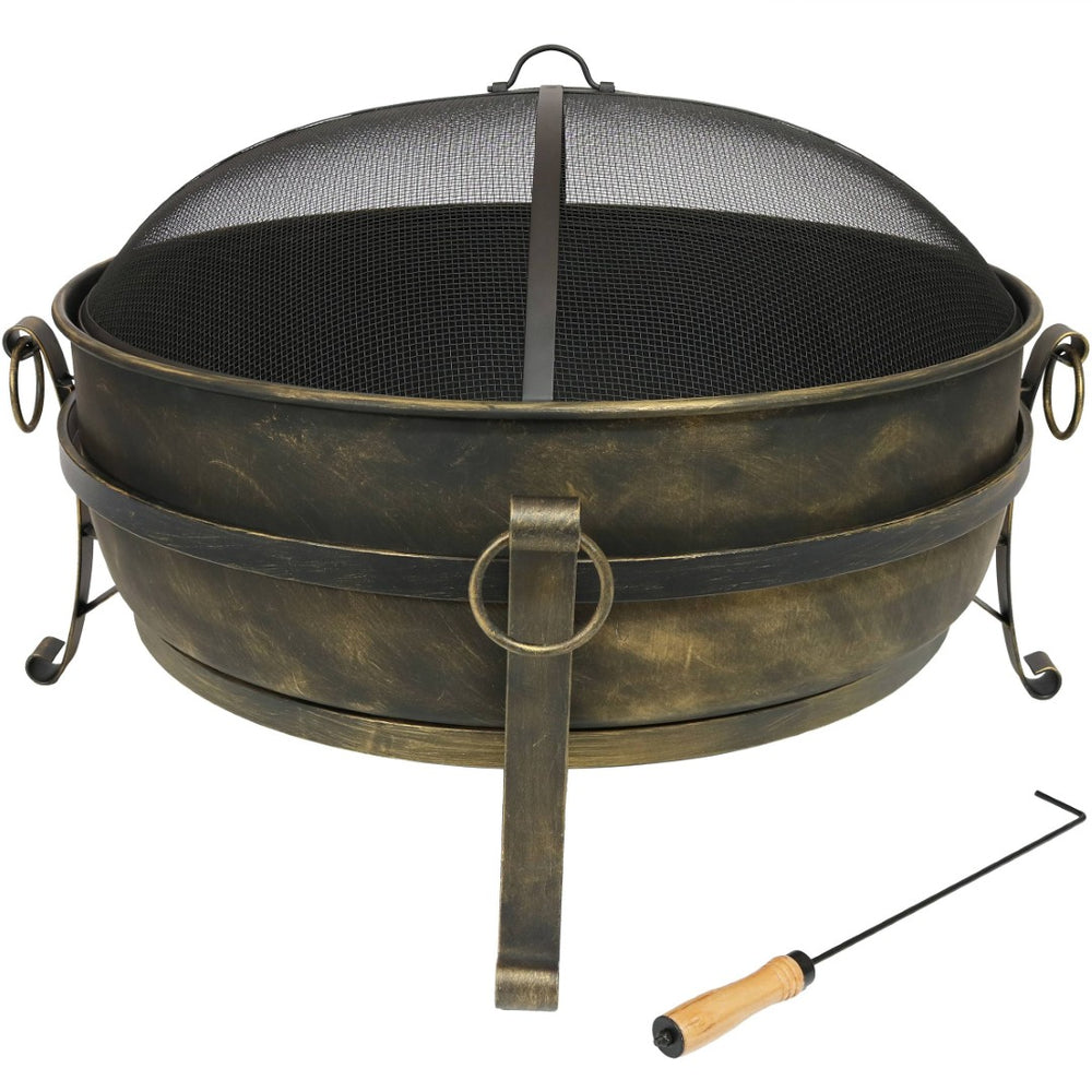 HomeRoots 40" Black Steel Wood Burning Fire Pit - Perfect for Cozy Gatherings, Outdoor Ambiance & Safety Features 666308
