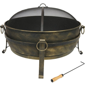 HomeRoots 40" Black Steel Wood Burning Fire Pit - Perfect for Cozy Gatherings, Outdoor Ambiance & Safety Features 666308