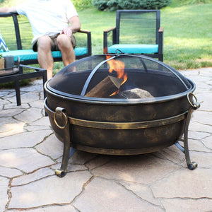 HomeRoots 40" Black Steel Wood Burning Fire Pit - Perfect for Cozy Gatherings, Outdoor Ambiance & Safety Features 666308