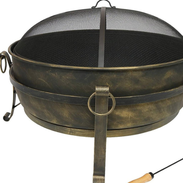 HomeRoots 40" Black Steel Wood Burning Fire Pit - Perfect for Cozy Gatherings, Outdoor Ambiance & Safety Features 666308