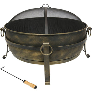 HomeRoots 40" Black Steel Wood Burning Fire Pit - Perfect for Cozy Gatherings, Outdoor Ambiance & Safety Features 666308