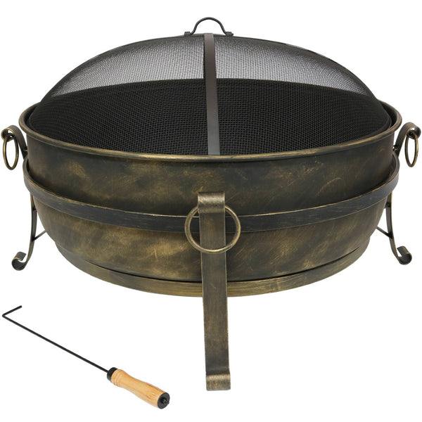 HomeRoots 40" Black Steel Wood Burning Fire Pit - Perfect for Cozy Gatherings, Outdoor Ambiance & Safety Features 666308