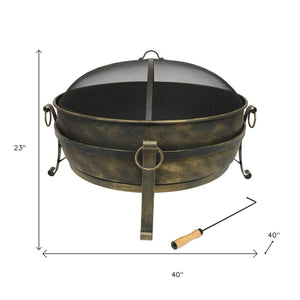 HomeRoots 40" Black Steel Wood Burning Fire Pit - Perfect for Cozy Gatherings, Outdoor Ambiance & Safety Features 666308