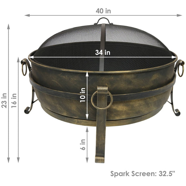 HomeRoots 40" Black Steel Wood Burning Fire Pit - Perfect for Cozy Gatherings, Outdoor Ambiance & Safety Features 666308