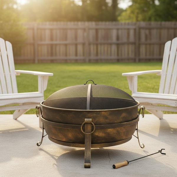 HomeRoots 40" Black Steel Wood Burning Fire Pit - Perfect for Cozy Gatherings, Outdoor Ambiance & Safety Features 666308