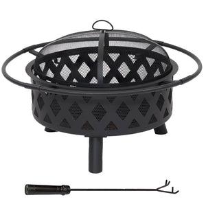 HomeRoots 30" Black Steel Wood Burning Fire Pit with Cover - Elegant Design for Cozy Backyard Gatherings 666309