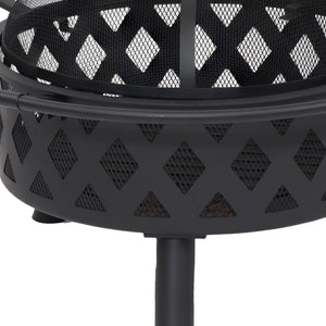 HomeRoots 30" Black Steel Wood Burning Fire Pit with Cover - Elegant Design for Cozy Backyard Gatherings 666309
