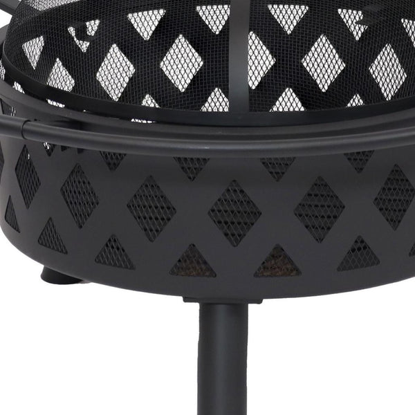 HomeRoots 30" Black Steel Wood Burning Fire Pit with Cover - Elegant Design for Cozy Backyard Gatherings 666309