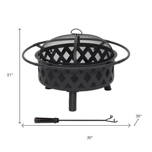 HomeRoots 30" Black Steel Wood Burning Fire Pit with Cover - Elegant Design for Cozy Backyard Gatherings 666309