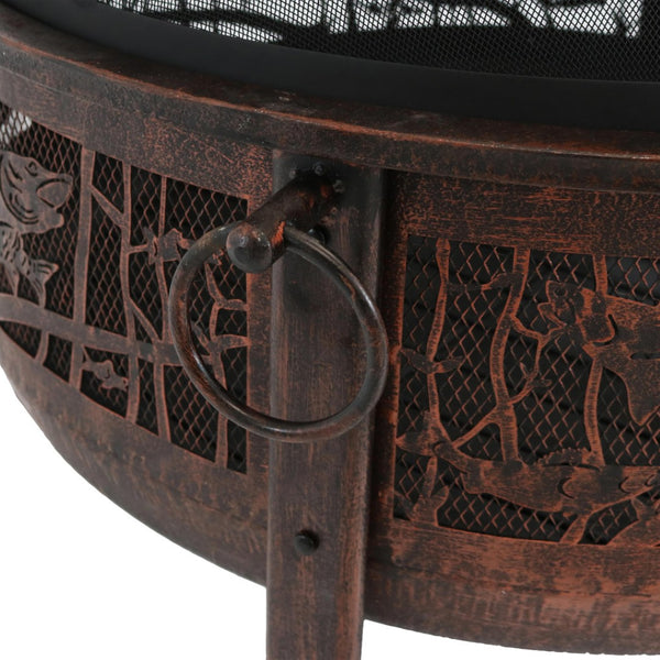 HomeRoots 34" Bronze Steel Round Fire Pit with Cover - Cozy Outdoor Wood Burning Experience for Gatherings 666311