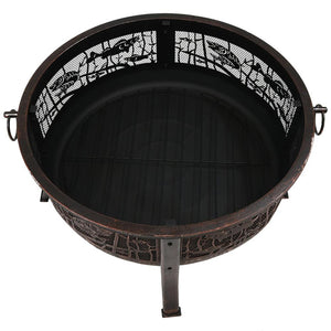 HomeRoots 34" Bronze Steel Round Fire Pit with Cover - Cozy Outdoor Wood Burning Experience for Gatherings 666311