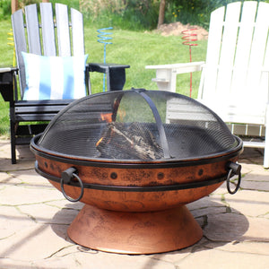 HomeRoots 30" Copper Steel Round Fire Pit – Elegant Outdoor Centerpiece for Cozy Gatherings & Warmth 666312