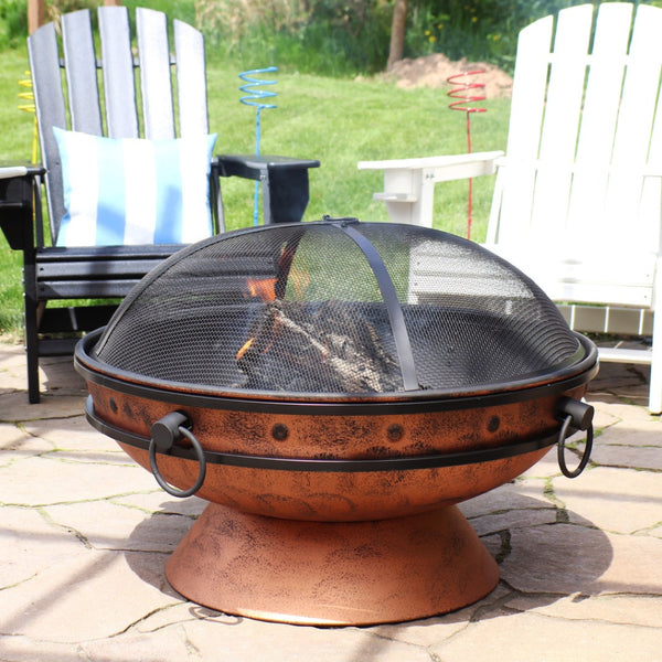 HomeRoots 30" Copper Steel Round Fire Pit – Elegant Outdoor Centerpiece for Cozy Gatherings & Warmth 666312
