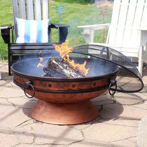 HomeRoots 30" Copper Steel Round Fire Pit – Elegant Outdoor Centerpiece for Cozy Gatherings & Warmth 666312