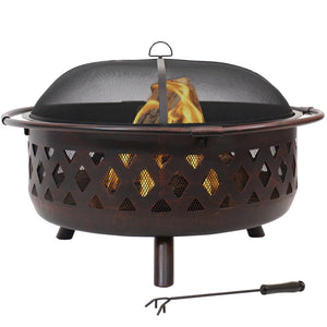 HomeRoots 36" Bronze Steel Wood Burning Fire Pit with Cover - Durable, Safe, and Perfect for Outdoor Gatherings! 666314
