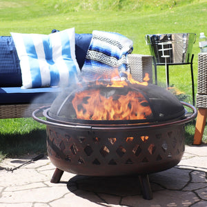 HomeRoots 36" Bronze Steel Wood Burning Fire Pit with Cover - Durable, Safe, and Perfect for Outdoor Gatherings! 666314