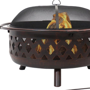 HomeRoots 36" Bronze Steel Wood Burning Fire Pit with Cover - Durable, Safe, and Perfect for Outdoor Gatherings! 666314