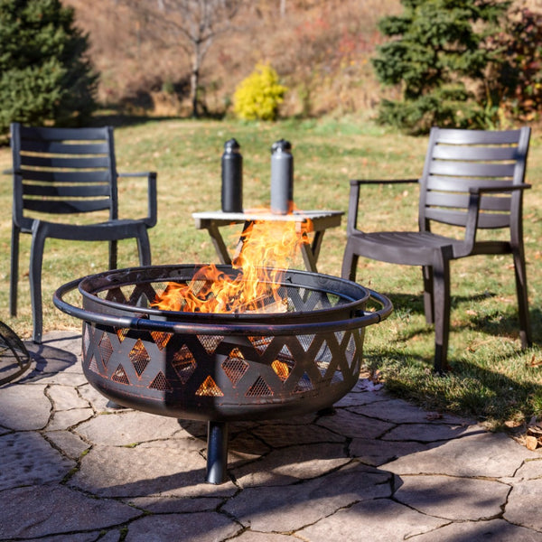 HomeRoots 36" Bronze Steel Wood Burning Fire Pit with Cover - Durable, Safe, and Perfect for Outdoor Gatherings! 666314