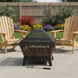 HomeRoots 32" Bronze Steel Wood Burning Fire Pit – Durable, Stylish, and Perfect for Cozy Outdoor Gatherings! 666315