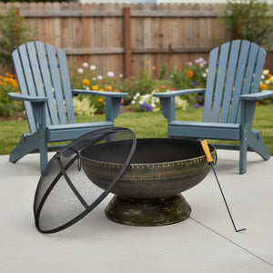 HomeRoots 30" Bronze Steel Wood Burning Fire Pit - Timeless Outdoor Centerpiece for Cozy Gatherings & Ambiance 666316