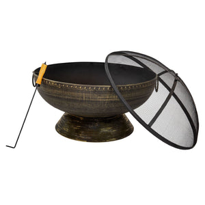 HomeRoots 30" Bronze Steel Wood Burning Fire Pit - Timeless Outdoor Centerpiece for Cozy Gatherings & Ambiance 666316