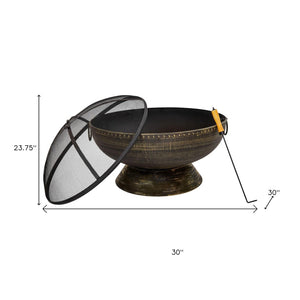 HomeRoots 30" Bronze Steel Wood Burning Fire Pit - Timeless Outdoor Centerpiece for Cozy Gatherings & Ambiance 666316