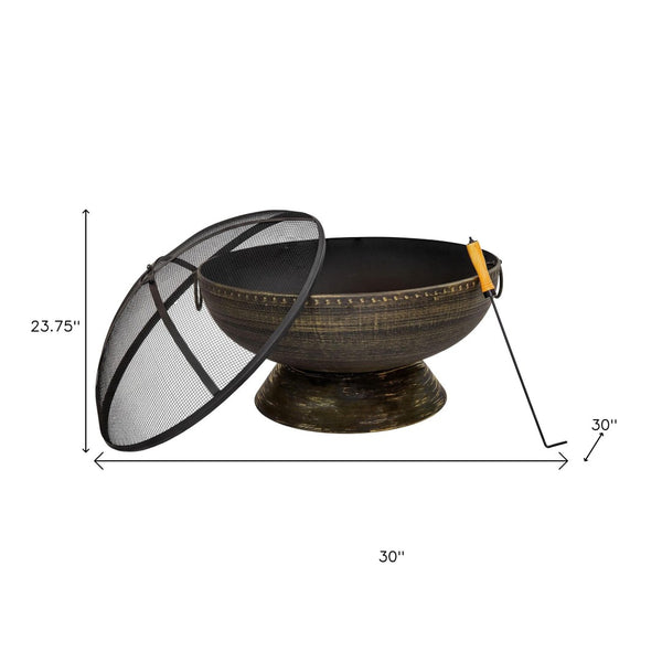 HomeRoots 30" Bronze Steel Wood Burning Fire Pit - Timeless Outdoor Centerpiece for Cozy Gatherings & Ambiance 666316