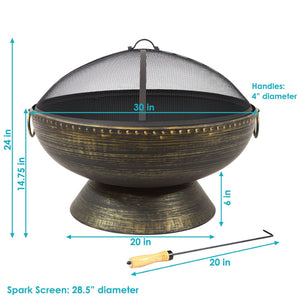 HomeRoots 30" Bronze Steel Wood Burning Fire Pit - Timeless Outdoor Centerpiece for Cozy Gatherings & Ambiance 666316