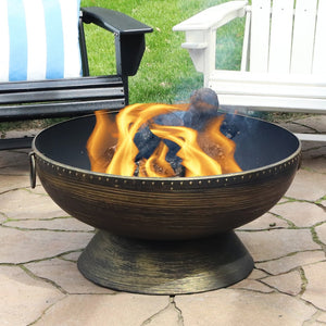 HomeRoots 30" Bronze Steel Wood Burning Fire Pit - Timeless Outdoor Centerpiece for Cozy Gatherings & Ambiance 666316