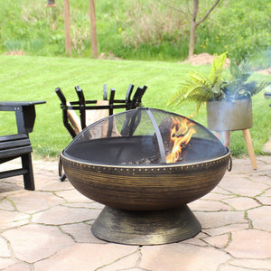 HomeRoots 30" Bronze Steel Wood Burning Fire Pit - Timeless Outdoor Centerpiece for Cozy Gatherings & Ambiance 666316