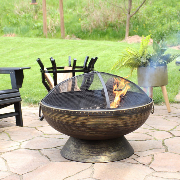 HomeRoots 30" Bronze Steel Wood Burning Fire Pit - Timeless Outdoor Centerpiece for Cozy Gatherings & Ambiance 666316