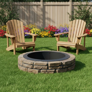 HomeRoots 42" Black Steel Wood Burning Fire Ring - Sturdy Outdoor Ambiance for Gatherings & Cozy Evenings 666317