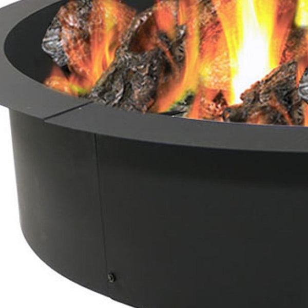 HomeRoots 42" Black Steel Wood Burning Fire Ring - Sturdy Outdoor Ambiance for Gatherings & Cozy Evenings 666317