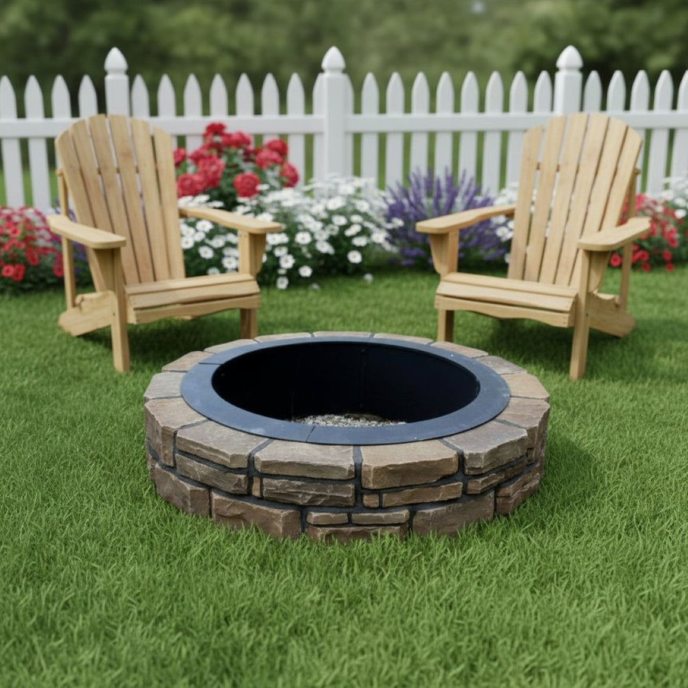 HomeRoots 45" Black Steel Wood Burning Fire Ring - Durable Outdoor Centerpiece for Cozy Gatherings & Relaxation 666318